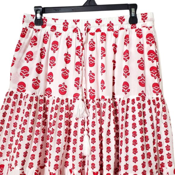 Philosophy Printed Midi Skirt Set Matching Top Size M Red White Boho Womens - Picture 3 of 15
